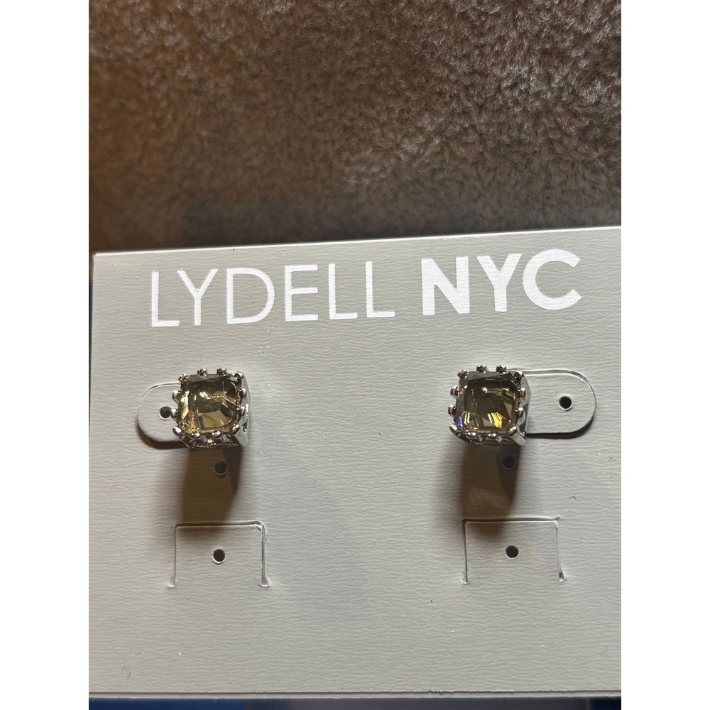 #76. Silver-tone cushion-cut green stone Post Back Earrings